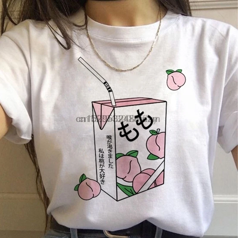 Tyuicb персик Harajuku небольшие свежие футболки Для женщин Ullzang корейский стиль 90s