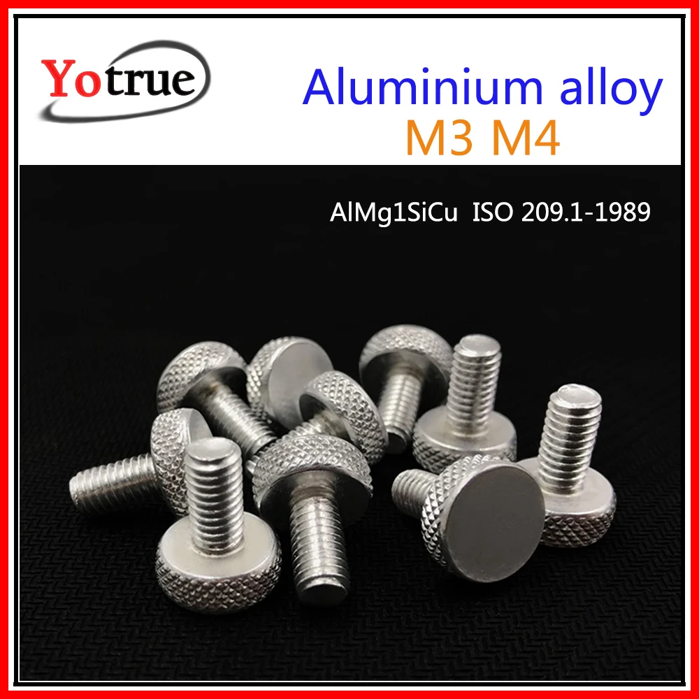 

20PCS/lot M3/M4 Aluminum alloy hand screw Computer case screw Advertising board screw Host screw Knurled Flat round head screw