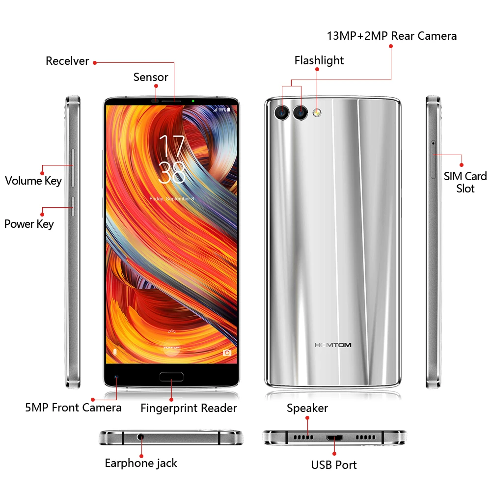 Оригинальная версия HOMTOM S9 Plus 18: 9HD+ 5,9" полный дисплей сотовый телефон MTK6750T Восьмиядерный 4G+ 64GB 4G LTE смартфон