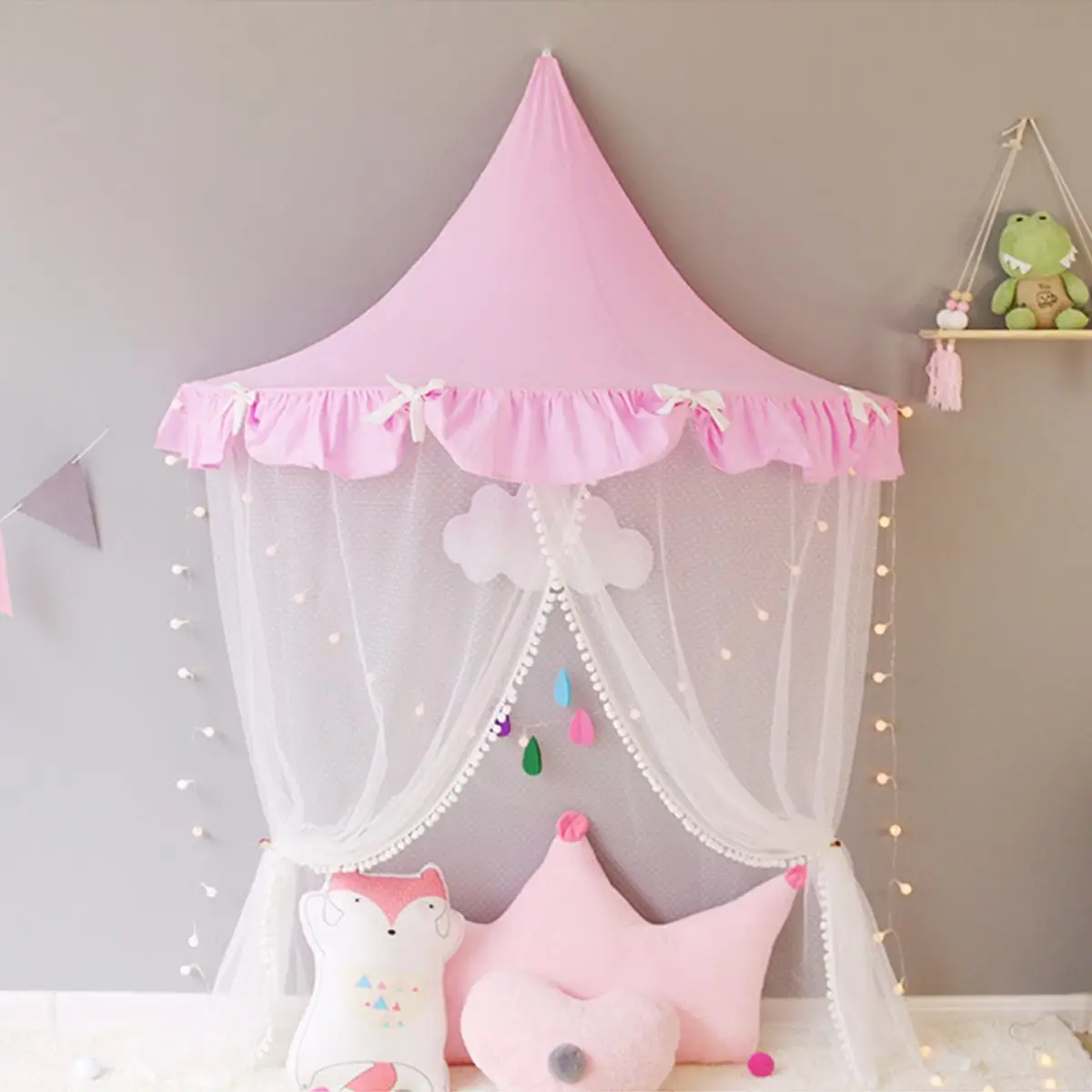1,5 м детские палатки teepee детский игровой домик хлопковая кровать палатка навес складная кроватка палатка Детская комната Декор подарки на день Рождения фотография - Цвет: Pink Butterfly