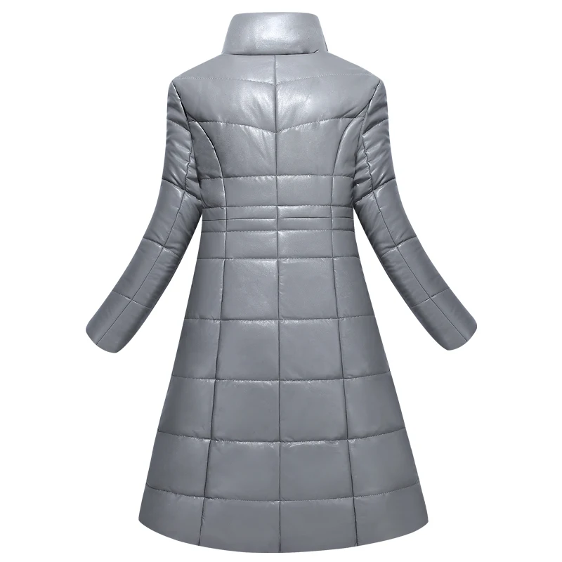 Зимняя куртка на утином пуху для женщин X-Long с высоким воротником Тонкая кожаная куртка Женский пуховик Зимнее пальто с капюшоном размера плюс 7XL кожаное пальто