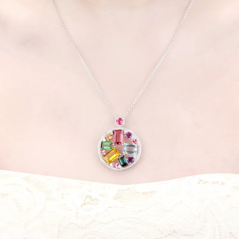 Bague Ringen, разноцветный круглый кулон, Стерлинговое Серебро, 925 ювелирные изделия для женщин, прямоугольные драгоценные камни, для деловых свадеб