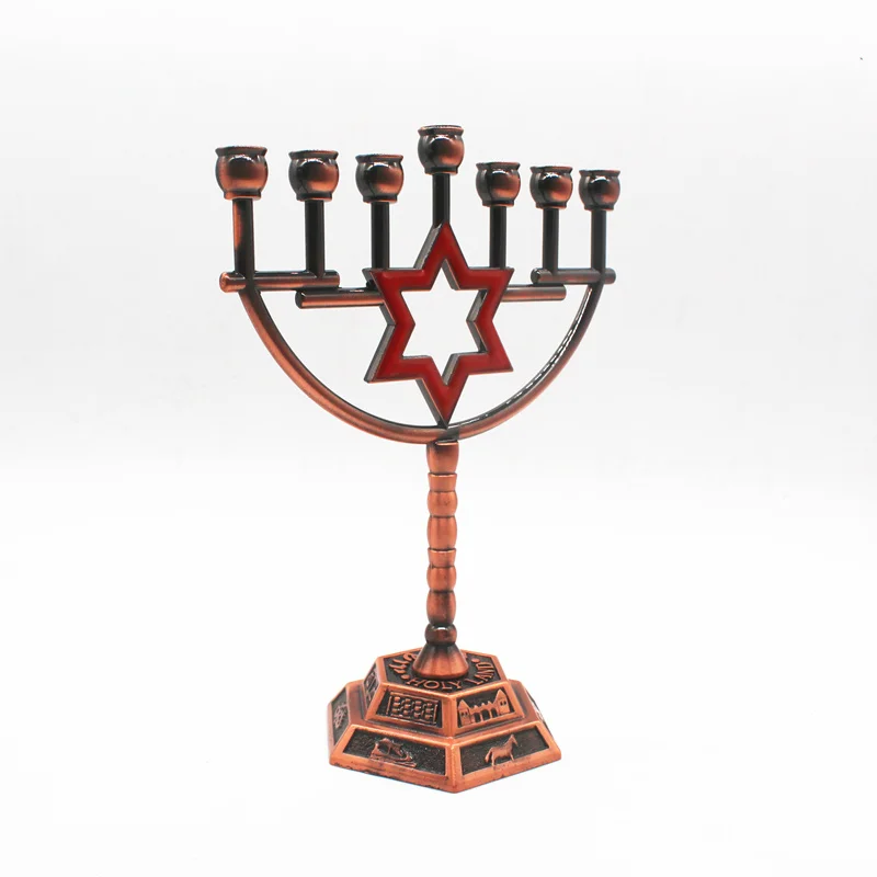 Еврейская Menorah 7 ветка металлический держатель 12 племен JERUSALEM Star of David