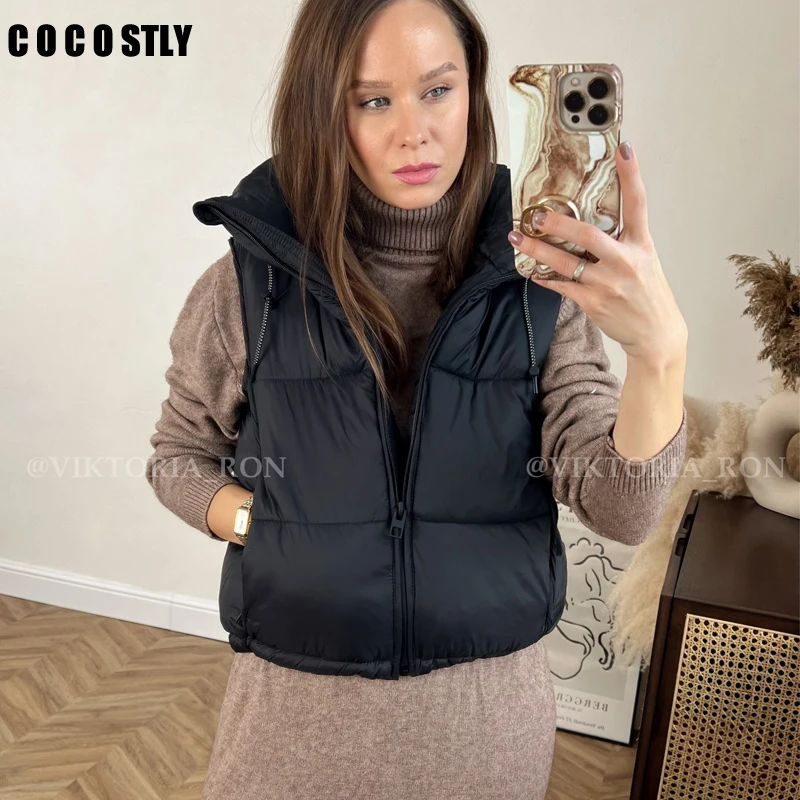 Chaleco Corto con capucha para mujer, chaqueta acolchada de algodón sin  mangas, Chaleco corto de invierno, Color negro, trf, novedad|Chalecos y  chalecos| - AliExpress