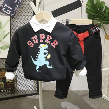 

toddler baby boys winter clothing sets child clothes kids sport suit boys Plush Sweater+plush shirt + plush pants 3pcs boys set