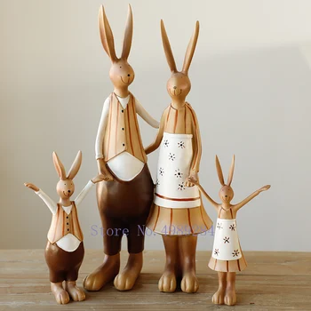 

Creative Resin Decorative ornaments rabbit A family of four Cartoon Simulated animal Modern home decoration Children's room
