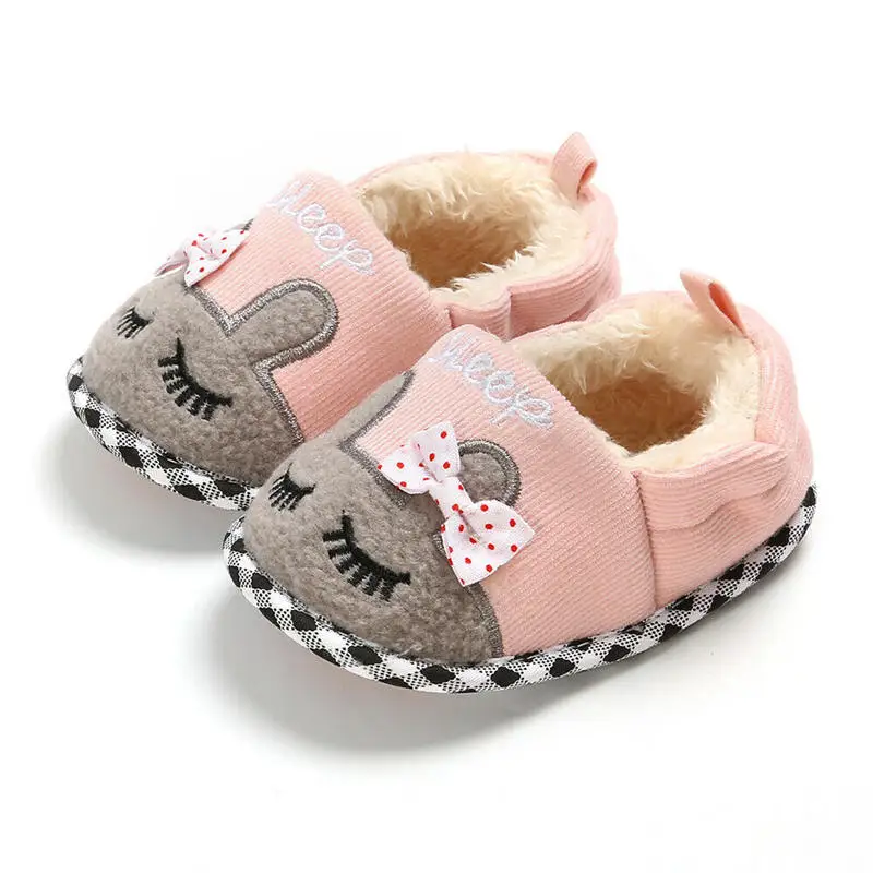 

Winter Baby Girls Shoes Toddler Bunny Booties Newborn Soft Sole Plush Pram Crib Shoes Infant Kids Bowknot Warm Prewalker