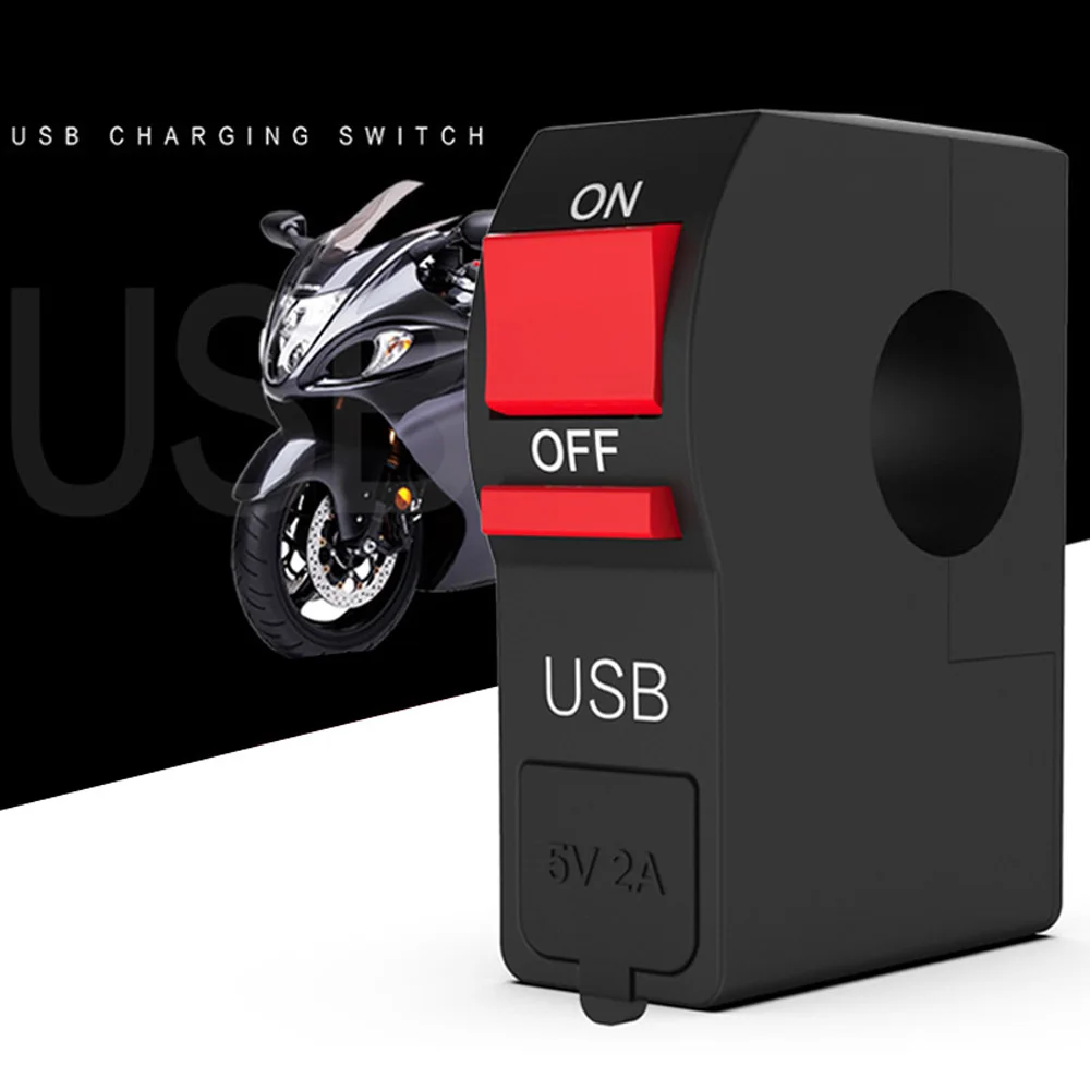 

DC12V Black Universal Motorcycle Handlebar Switch Start Flameout ON OFF Button With USB Charger Suitable for All12V motorcycle