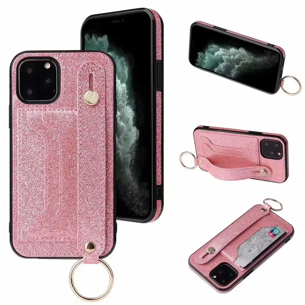 Кожаный чехол для телефона с карманом карт iPhone 7 8 6 6S Plus 11 Pro X XR XS MAX блестящий