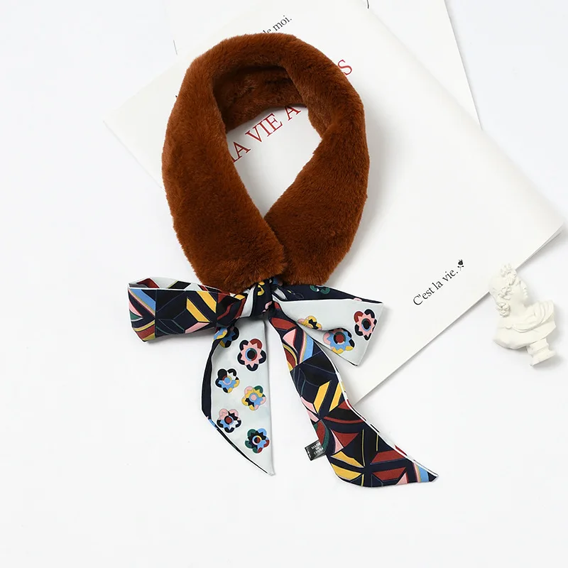 Fashion Scarf New Lace-Up Collar Korean  Of The Faux Fur Collar Stitching Autumn Winter Wild Fashion Keep Warm Scarf  WD17 (6)