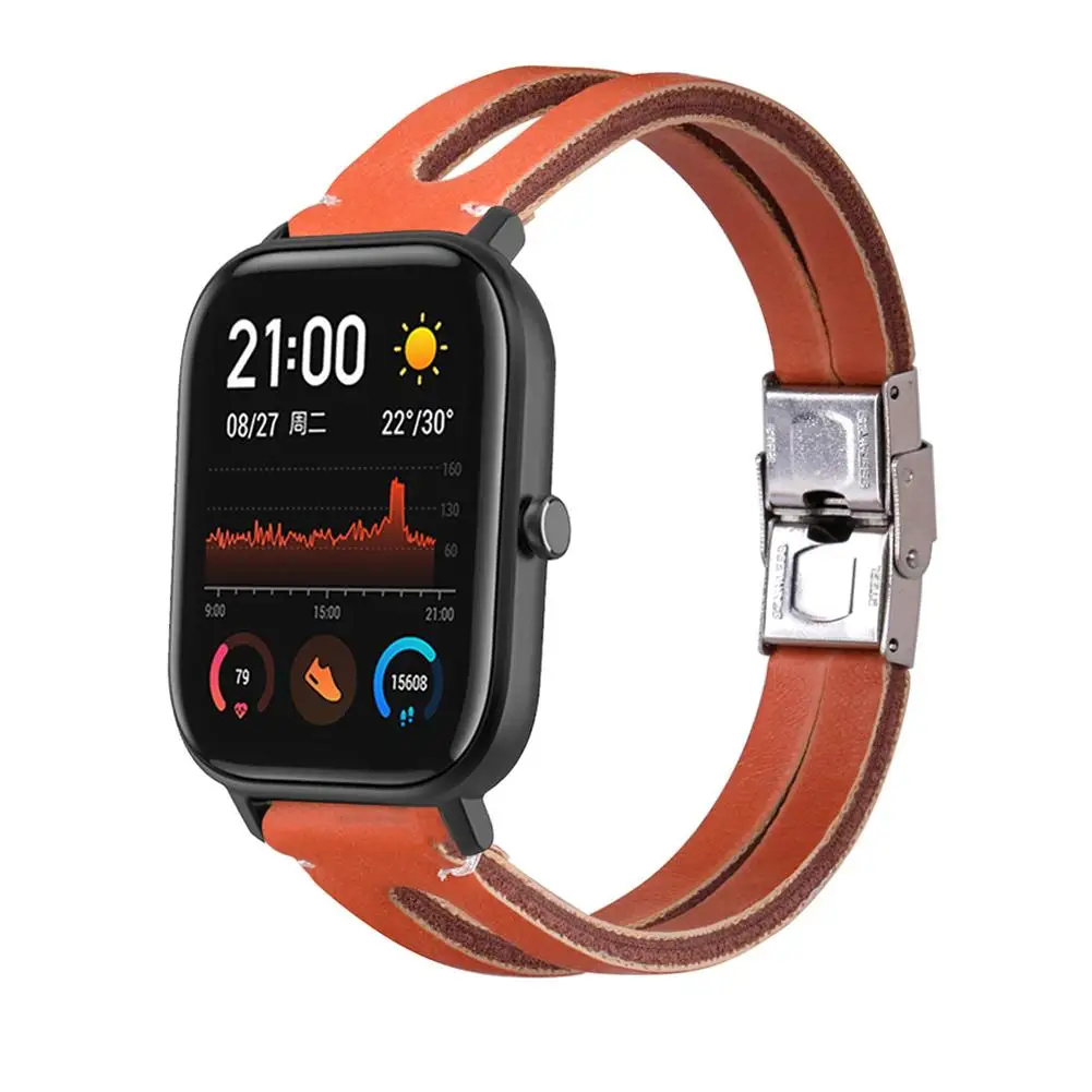 Для Huami GTR ремешок для часов кожаный ретро браслет Amazfit GTS Смарт часы 20 мм