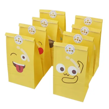 

Emoticons Yellow Kraft Paper Food Bag Oil-proof Packing Bag For Baby Birthday Shower Baptism Party Supplies