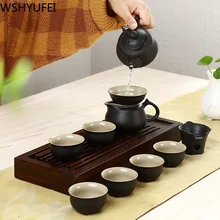 Чайный набор kungfu из черной керамики, Портативная сумка, чайный сервиз для путешествий, 10 шт., чайный сервиз для быстрой перевозки пассажиров, китайский чайный сервиз, товары для этикета