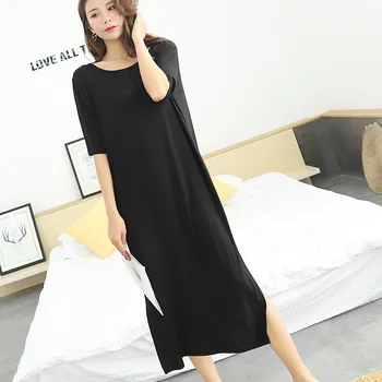 

2020 Summer New Modal Large Size Nightdress Short-Sleeved Sexy Halter Sleepwear Dress Female Intimate Lingerie Casual Homewear