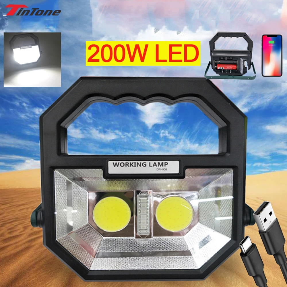

200W LED COB WorkLight USB Rechargeable Waterproof Flood Lamp With Warn Light For Camping Emergency Car Repairing