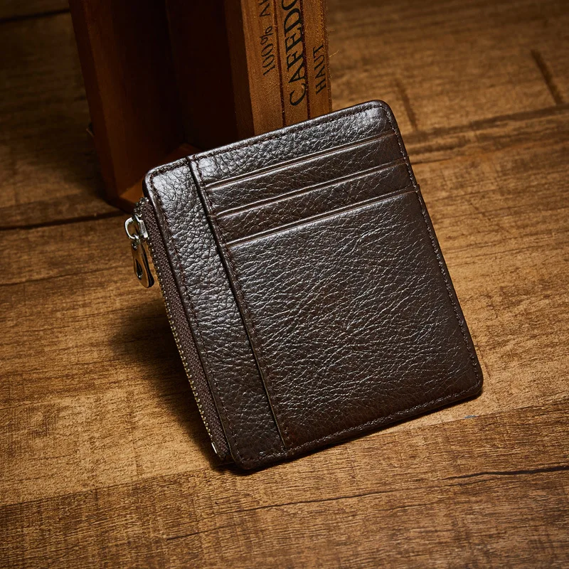 

Foreign Trade Men Wallet Ultra-Thin Genuine Leather Simple Credit Card Zipper Full-grain Leather Card Bit More Wallet Bank Card