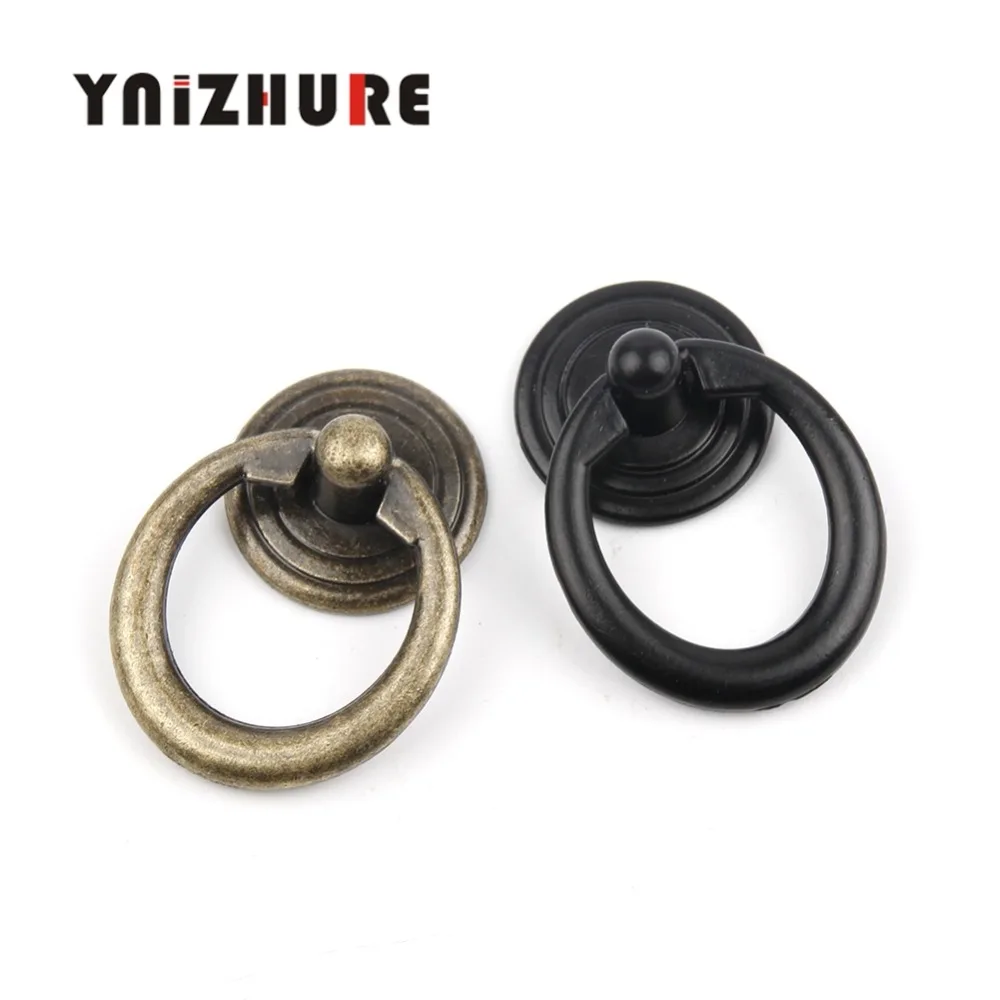

YNIZHURE 1PC 47*31mm Black&Bronze Vintage Round Ring Furniture Door Pull Handle Zinc Alloy Cabinet Dresser Drawer Knobs Handle