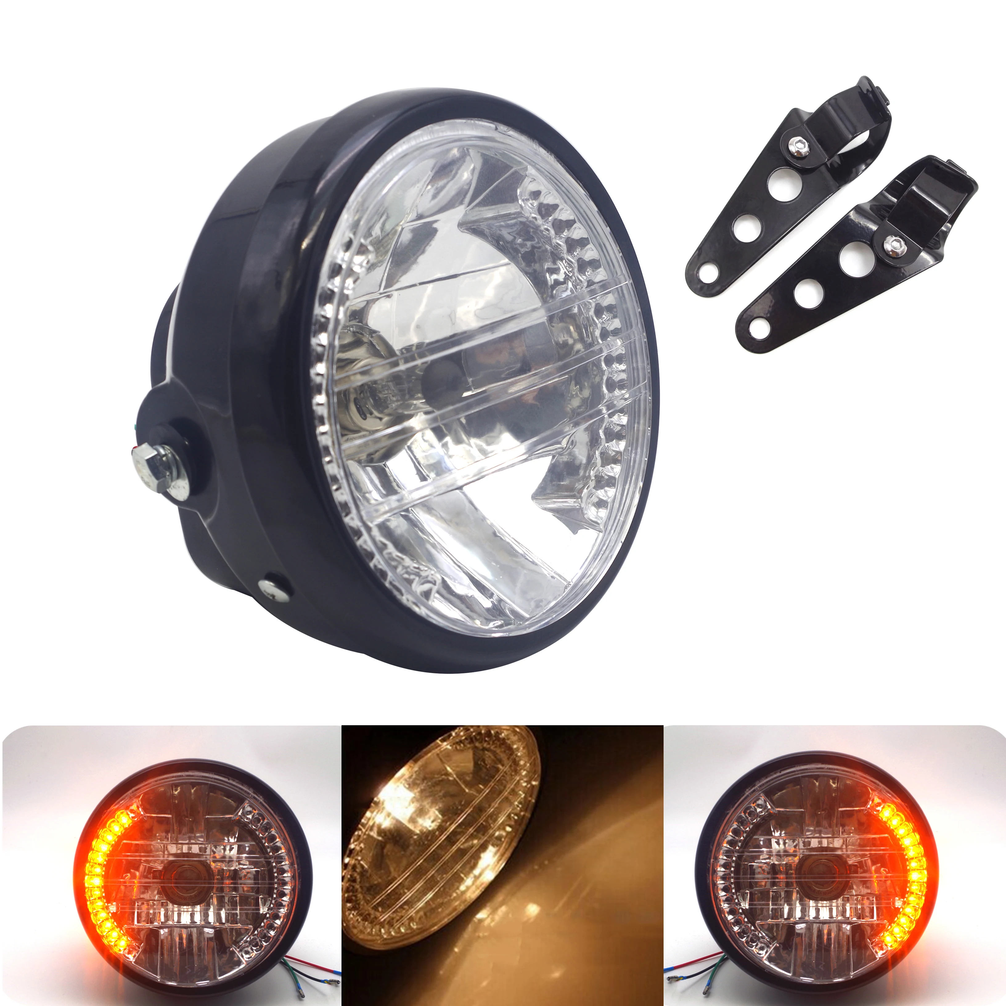 Универсальная круглая фара для мотоцикла " 12 v с поворотным сигналом для Harley Bobber Honda Yamaha Kawasaki Кафе Racer