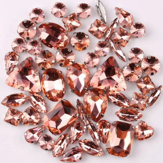 Silver Claw Setting Crystal Rhinestones - 50pcs Mixed Shapes, Clear & Jelly Candy AB