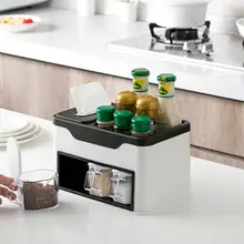 Пластиковая кухонная стойка для приправ, многофункциональная коробка для салфеток, кухонный органайзер, банка для специй с ложками