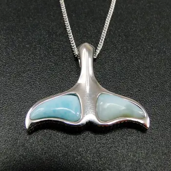 

Hot Selling 925 Sterling Silver Natural Dominica Larimar Whale Tail Pendant Women's Pendant Necklace For Gift