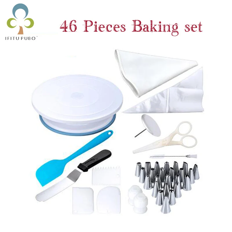 

46Pcs/Set DIY Multi-function Cake Decorating Kit Cake Turntable Set Pastry Tube Fondant Tool Cake Kitchen Dessert Tools ZXH