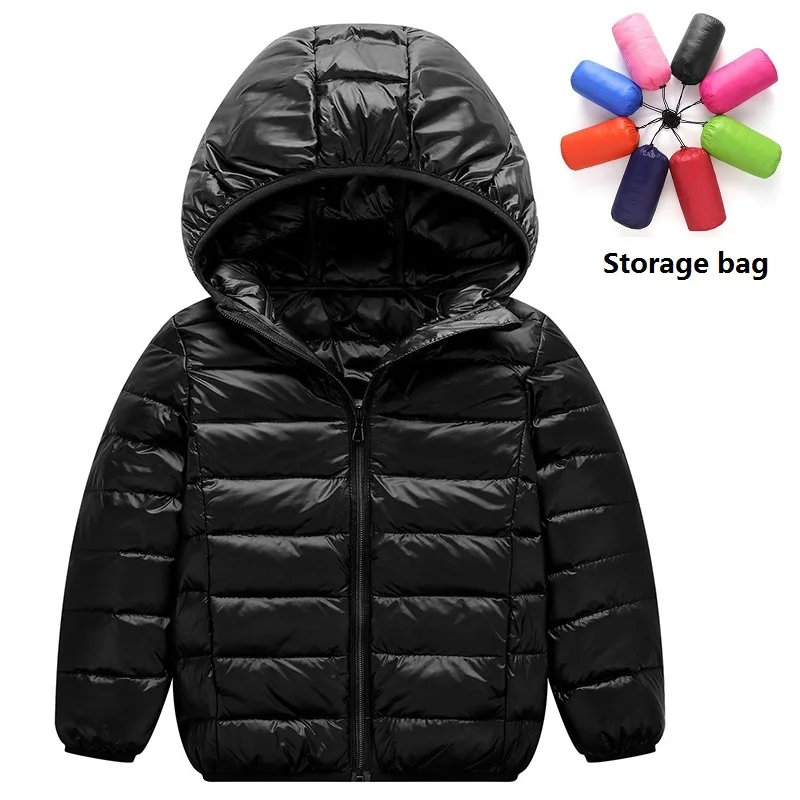 Осенне-зимняя легкая Детская куртка-пуховик с капюшоном на возраст от 1 до 14 лет одежда для детей однотонная теплая куртка-пуховик на 90% утином пуху для мальчиков и девочек - Цвет: black