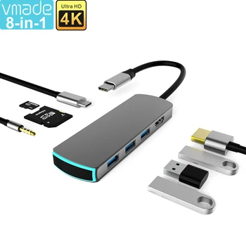 

USB Type-C 8 in 1 Hub Type-C To HDMI 4K Adapter SD TF USB-C 3.0 Typec 3.5mm Jack Audio Video for MacBook Pro OTG