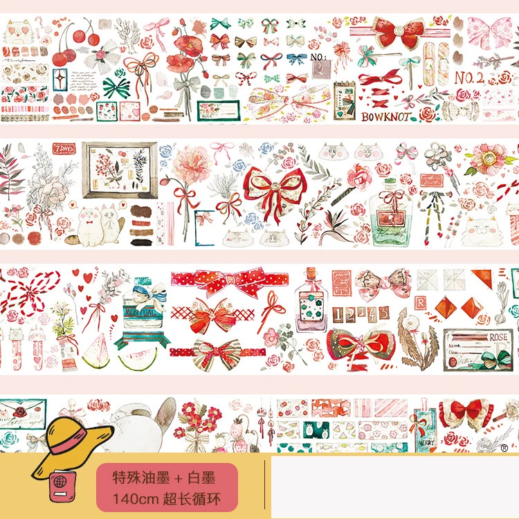 

Cartoon Girl Laura Series Kawaii Colorful Bowknot Flower Happy World Decoration Washi Tape DIY Planner Scrapbooking Masking Tape