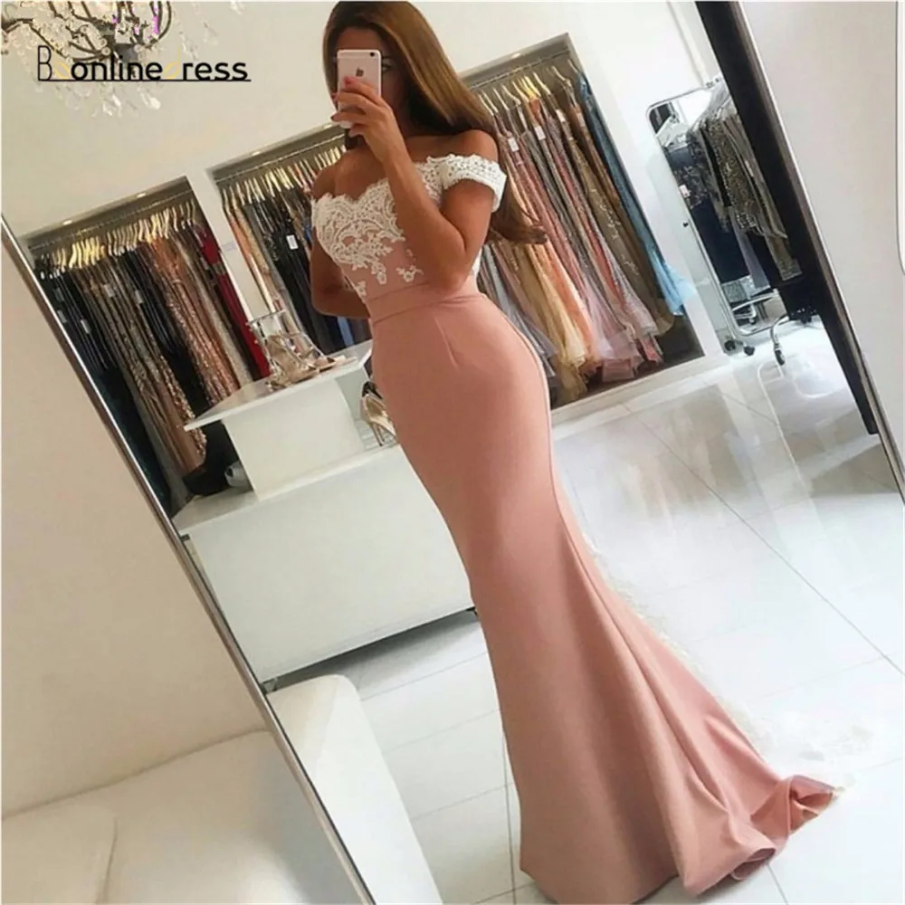 

Party-Gown Mermaid Prom Dress Lace Appliques Long Prom Dresses Off The Shoulder Floor Length Formal Party Gown Vestido-de-festa