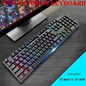 

Game Wired Gaming Keyboard Mechanical Feel 104 Key Suspension Cap Rainbow Backlit Waterproof Keyboard for Computer PC Laptop