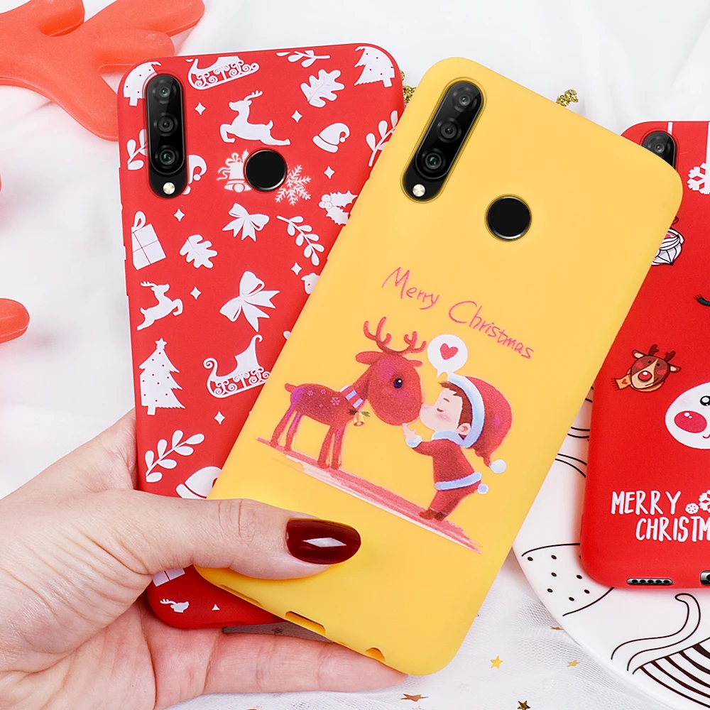 Мягкий мультяшный чехол из ТПУ для телефона Huawei P20 P30 Lite Рождественский