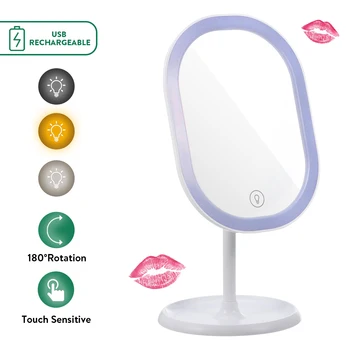

Makeup Mirror with LED Light Adjustable Cosmetic Table Mirror with 3 Color Modes USB Rechargeable Touch Screen Switch