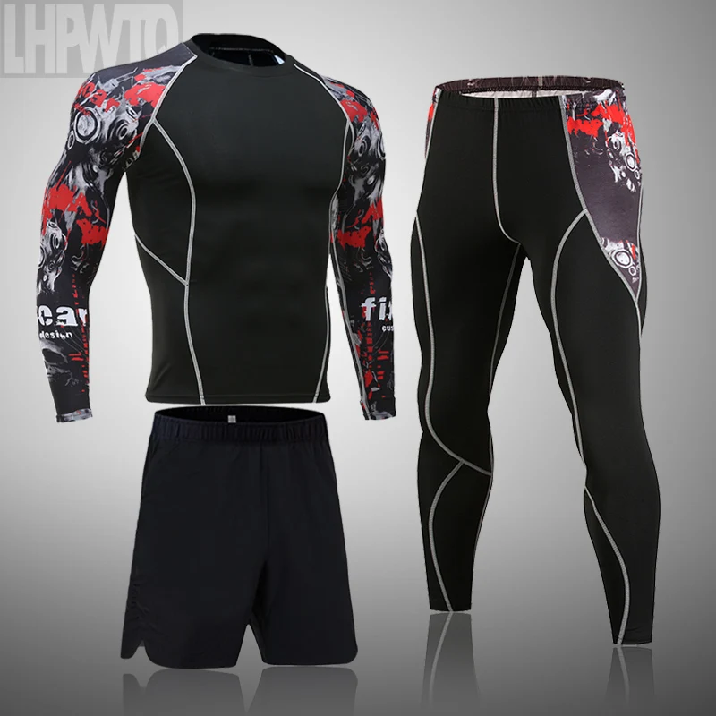 Men's Sports Suit MMA rashgard male Quick drying Sportswear Compression