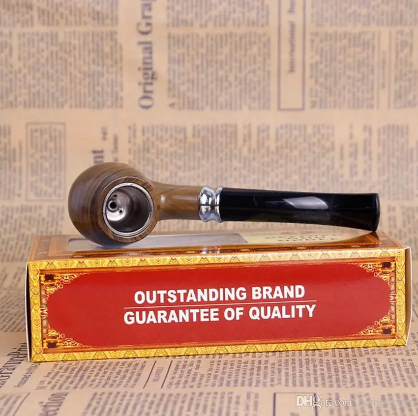 Durable Classic Wooden Smooth Standard chimney Smoking Tobacco Pipe Bent Type black Gift Set 