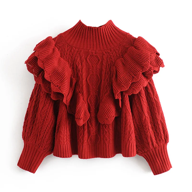 

AGong Casual O Neck Sweaters Women Fashion Solid Cascading Ruffles Sweater Women Elegant Long Sleeve Sweaters Female Ladies AF