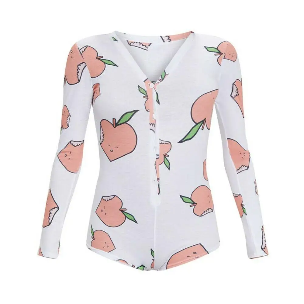 Peach Сексуальное Женское боди с длинным рукавом с глубоким v-образным вырезом, облегающее стрейчевое трико, укороченный топ на пуговицах, короткий комбинезон, одежда для сна, Комбинезоны для женщин - Цвет: Peach