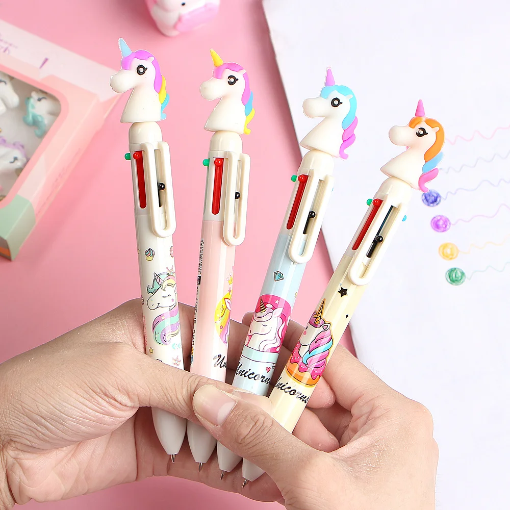 

1 Pcs Cartoon Rainbow Unicorn 6 Colors Silicone Press Ballpoint Pens School Office Supply Gift Stationery