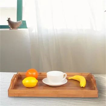 

[50 X 35 X 6.3]cm Tray With Handles Wood Color Breakfast Tray Food Fruit Dessert Plate Snack Storage Trays Kitchen Organizer