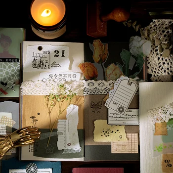 

Yoofun 4 Designs 40 sheets Vintage Background paper Retro Memo Basic Journal Material Paper Collage Scrapbook Stationery