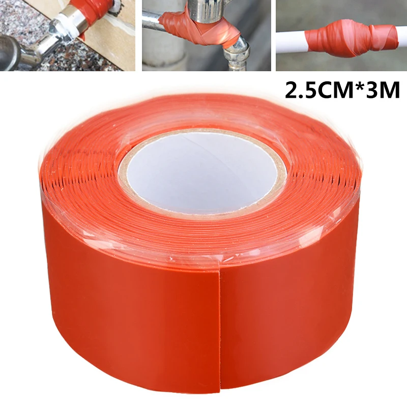 

1pc Car Auto Red Self Fusing Silicone Tape Plumbers Electricians Pipe Repair Hose Leak Fix UV Fuel Oil Resistant