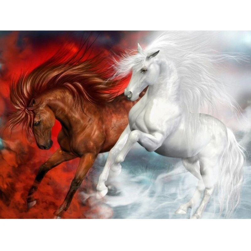 

Red and White Horse Pictures DIY Painting By Numbers DIY Oil Painting On Canvas Home Decoration Wall Art 40X50CM