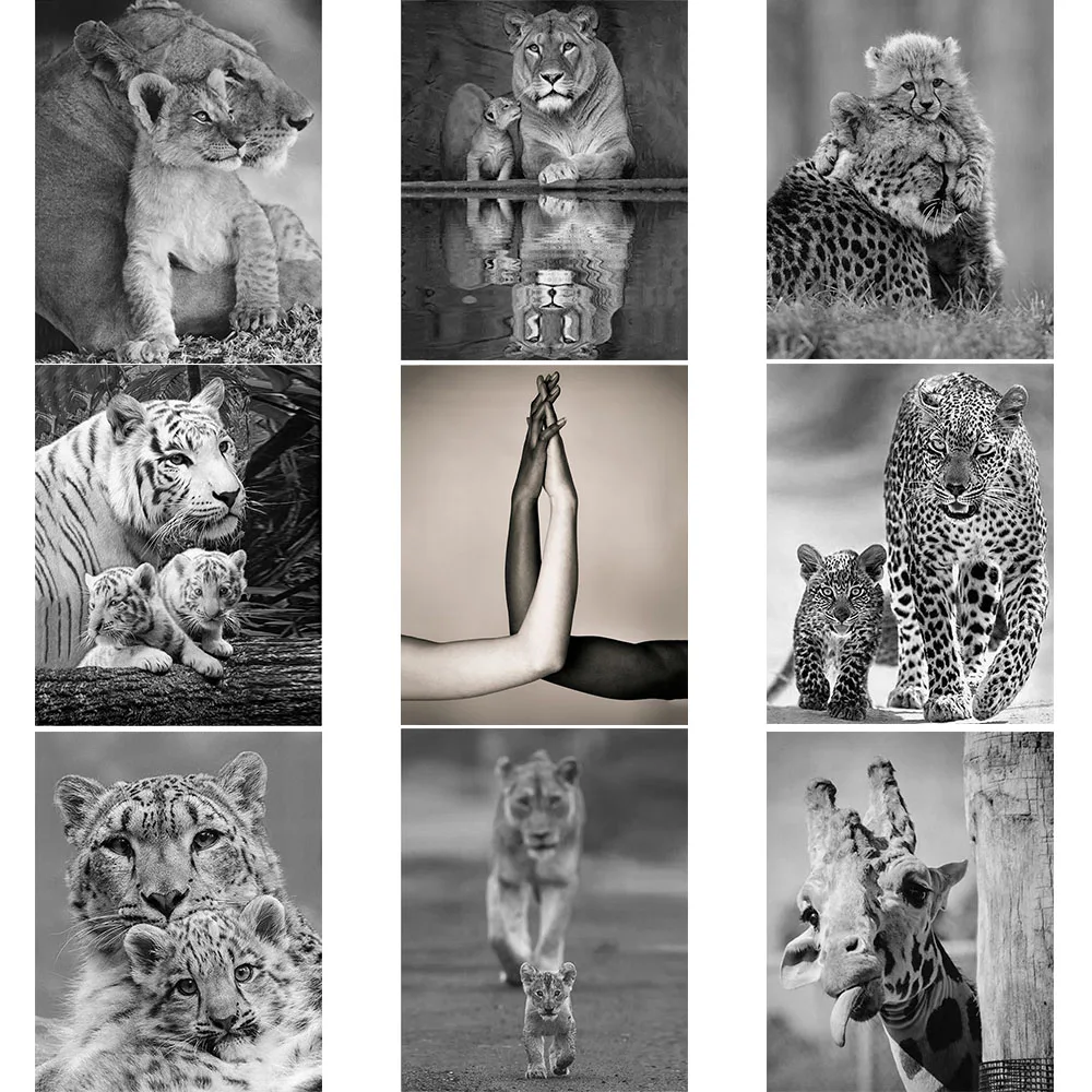 

Black White Diamond Painting Mom Love Full Square Diamond Embroidery Animals Picture 5D Diy Mosaic Rhinestone Home Decor