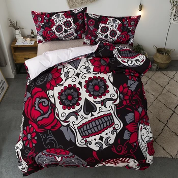 

2/3pcs Set Red Black Skull 3D Print Comforter Sets Twin Full Queen Size Bedding Set Luxury High Quality Cover Duvet Set