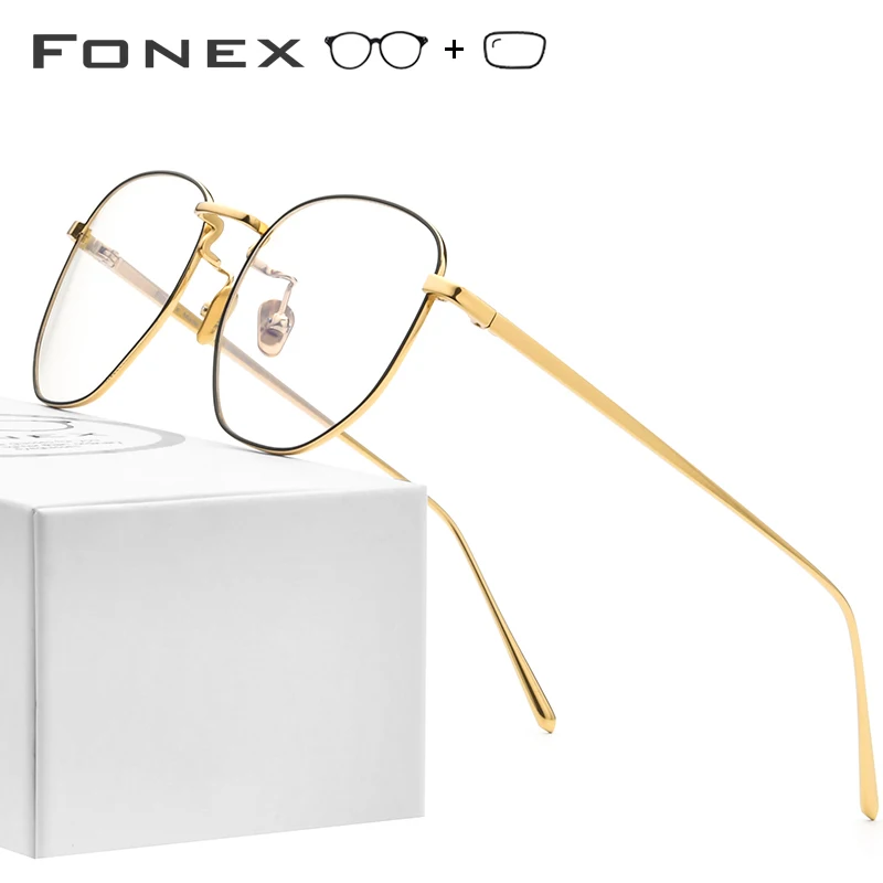 

FONEX Pure Titanium Prescription Glasses Men Myopia Optical Oversize Eyeglasses Frame Women New Gold Polygon Eyewear 8518