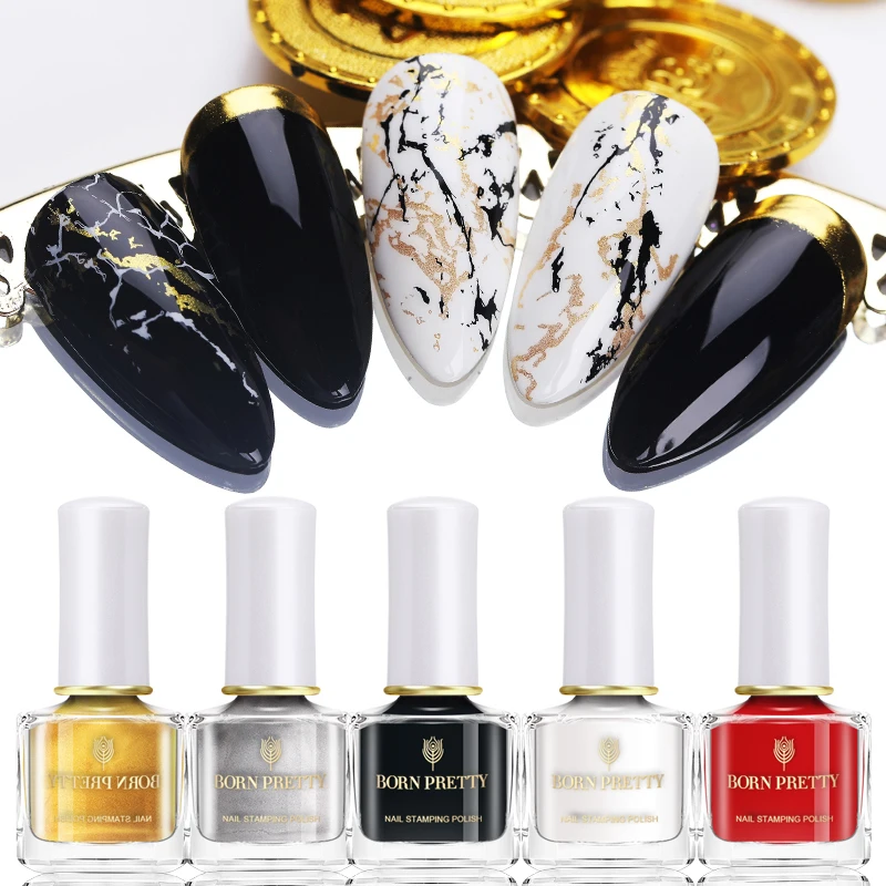 BORN PRETTY 7ml Nail Stamping Polish Black White Color Art Varnish for Manicure Design Printing Painting Nails Tools | Красота и