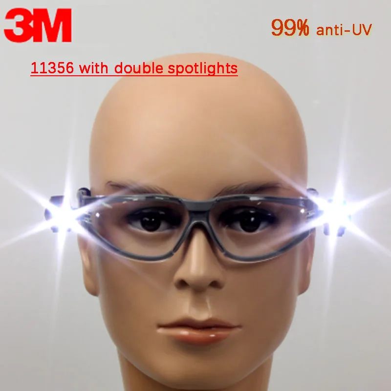 

3M 11356 Safety Glasses with LED Lights Laboratory Eye Protection Anti-fog/Shock/Sand/Splash/Wind Mirror Outdoor Sports Glasses