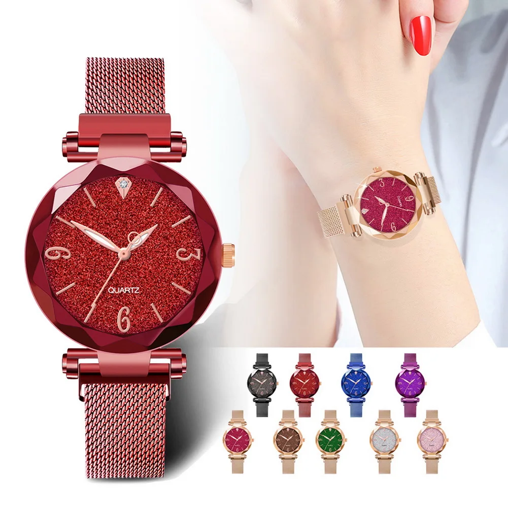 

Ladies Casual Analog Quartz Watch Shiny Starry Dial with Mesh Strap @M23