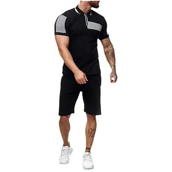 

Two Piece For Mens Sets Summer Short Sleeve T-shirts Tops Loose Shorts Sportswear Thin Suit Stripe Color Tracksuit Men Sets Male