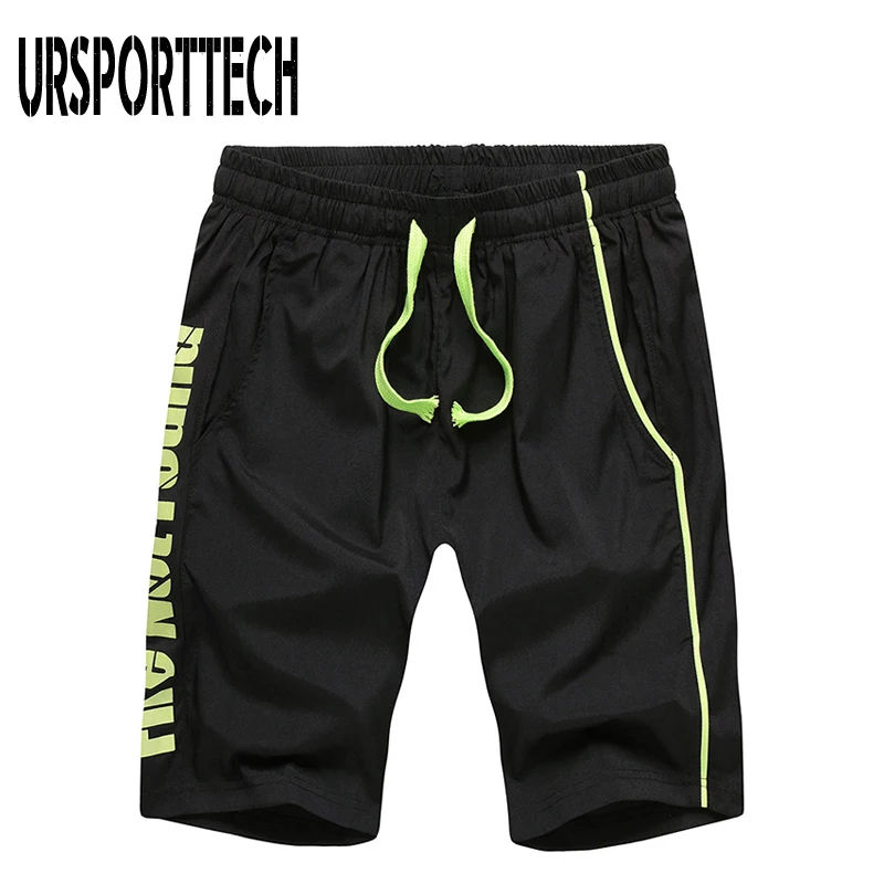 

URSPORTTECH мужские пляжные шорты, летние повседневные короткие штаны, дышащие быстросохнущие Короткие штаны на молнии для мальчиков, большие размеры S-2XL